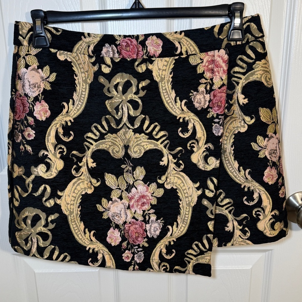 Gold and pink patterned black skirt from Lulus